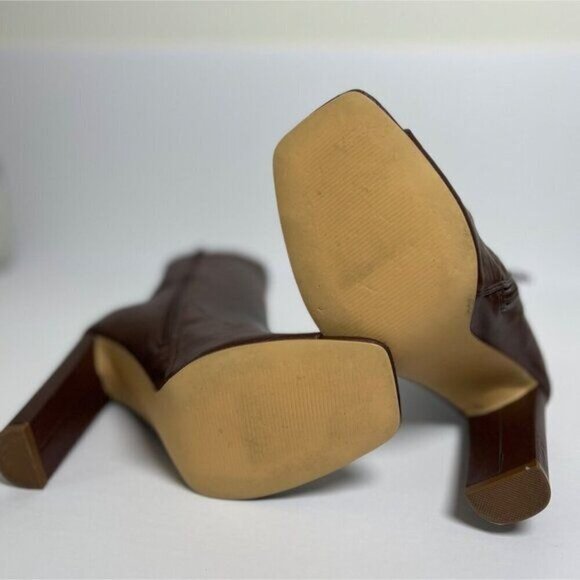 Liliana Womens Squared Open Toe Heel Booties Chunky Heel Inner Zipper Brown 8.5 - Picture 10 of 13
